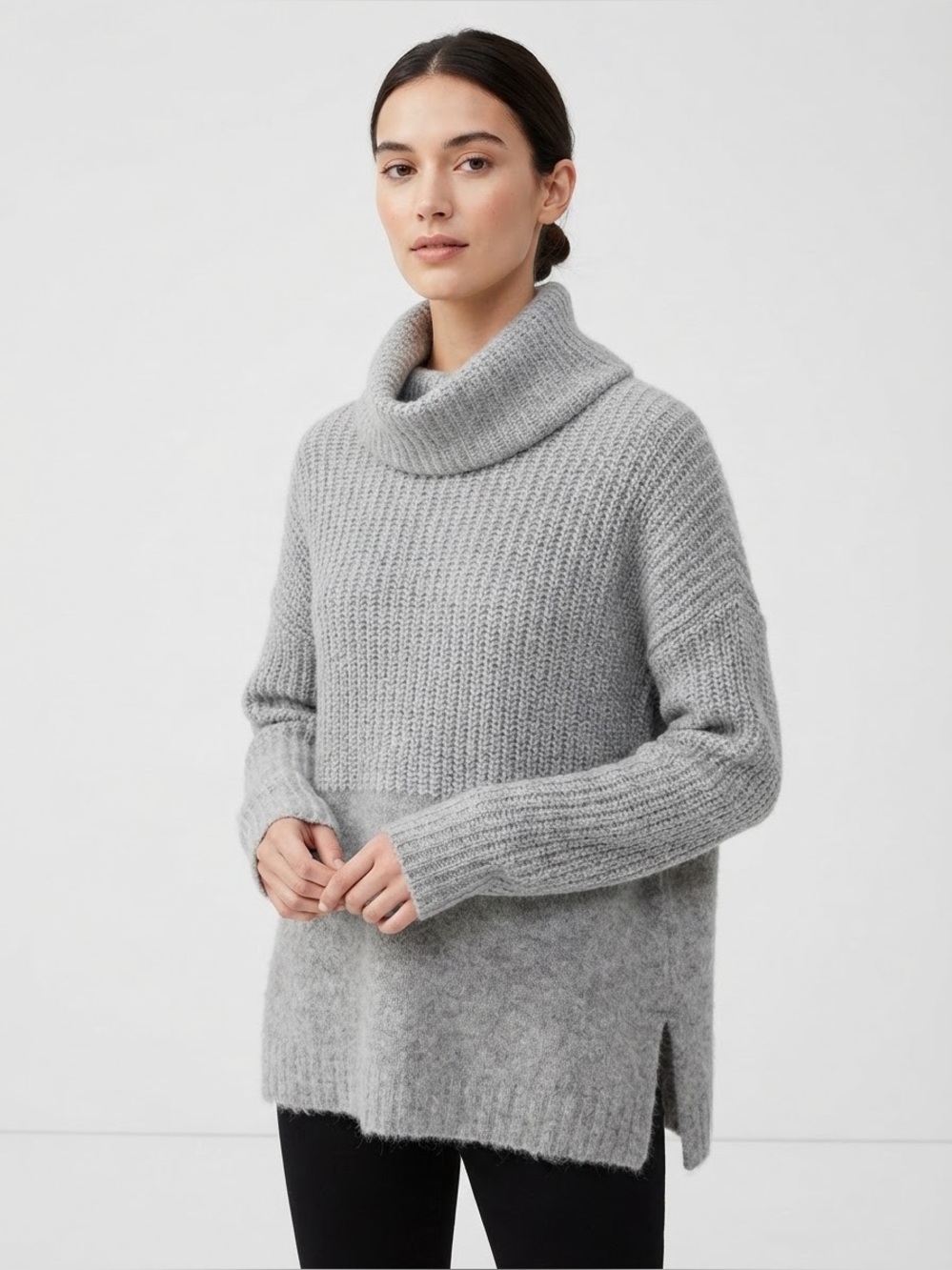 Cynthia Rowley Gray Mixed-Knit Cowl Neck Sweater Size Medium Wool/Alpaca Blend